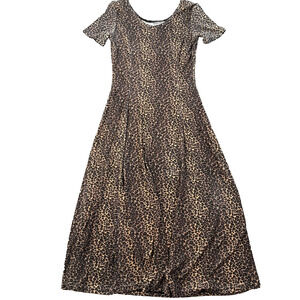 Vintage Pretty Girl Leopard Midi Dress Women's Small Short Sleeve Animal Print